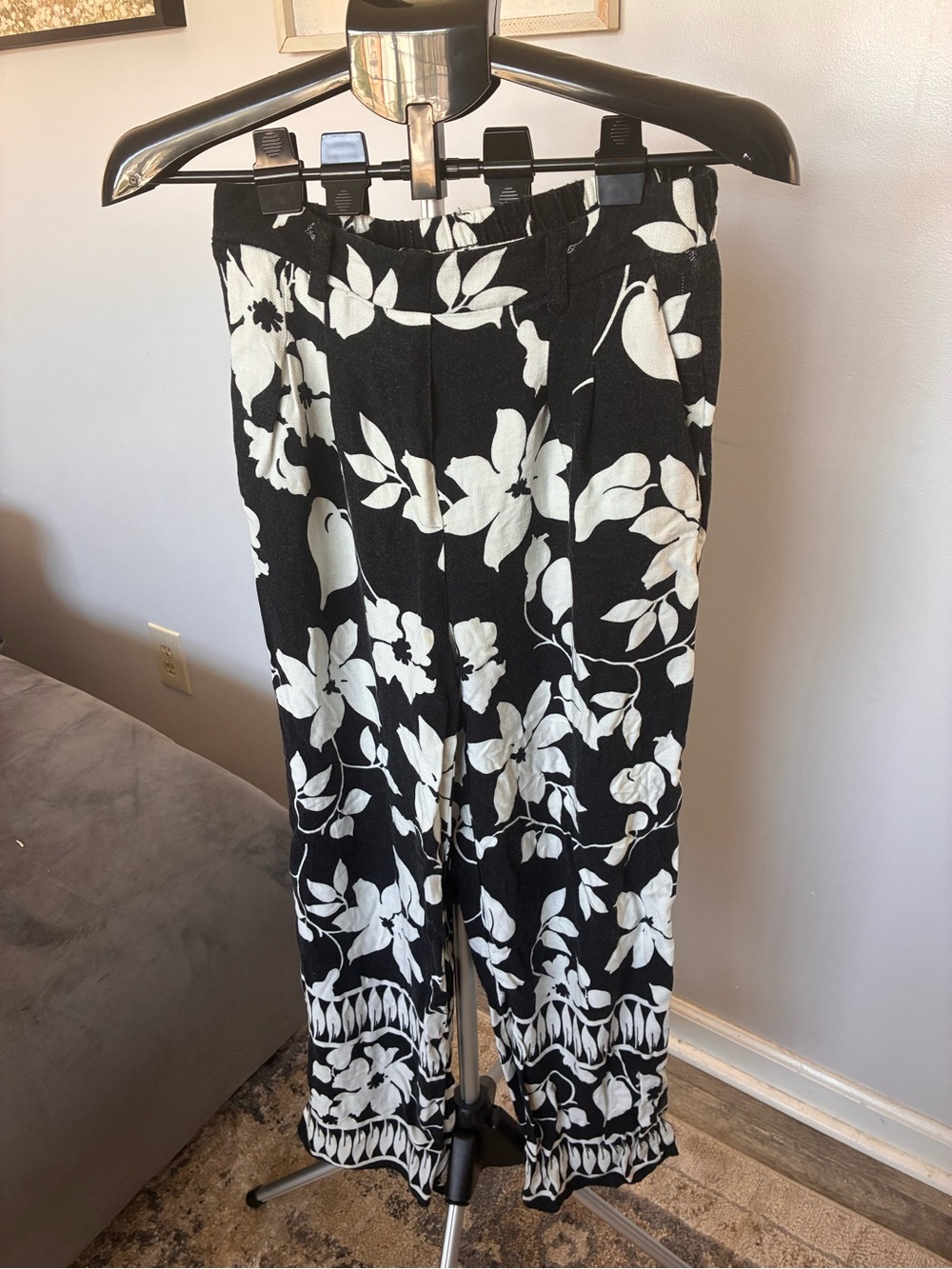 Sienna Sky Black and White Floral Wide-Leg Pants